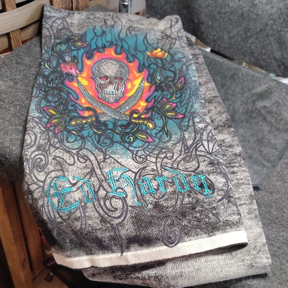 Ed Hardy Skull and Flames Men's Scarf Y2k